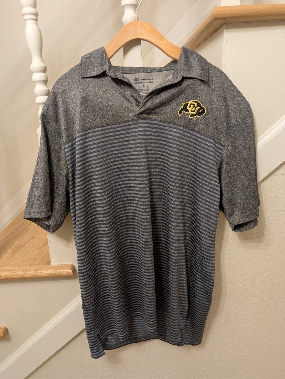 Champion - CU Colorado Buffaloes - Men's Polo Shirt - Size L - Gray Stripes